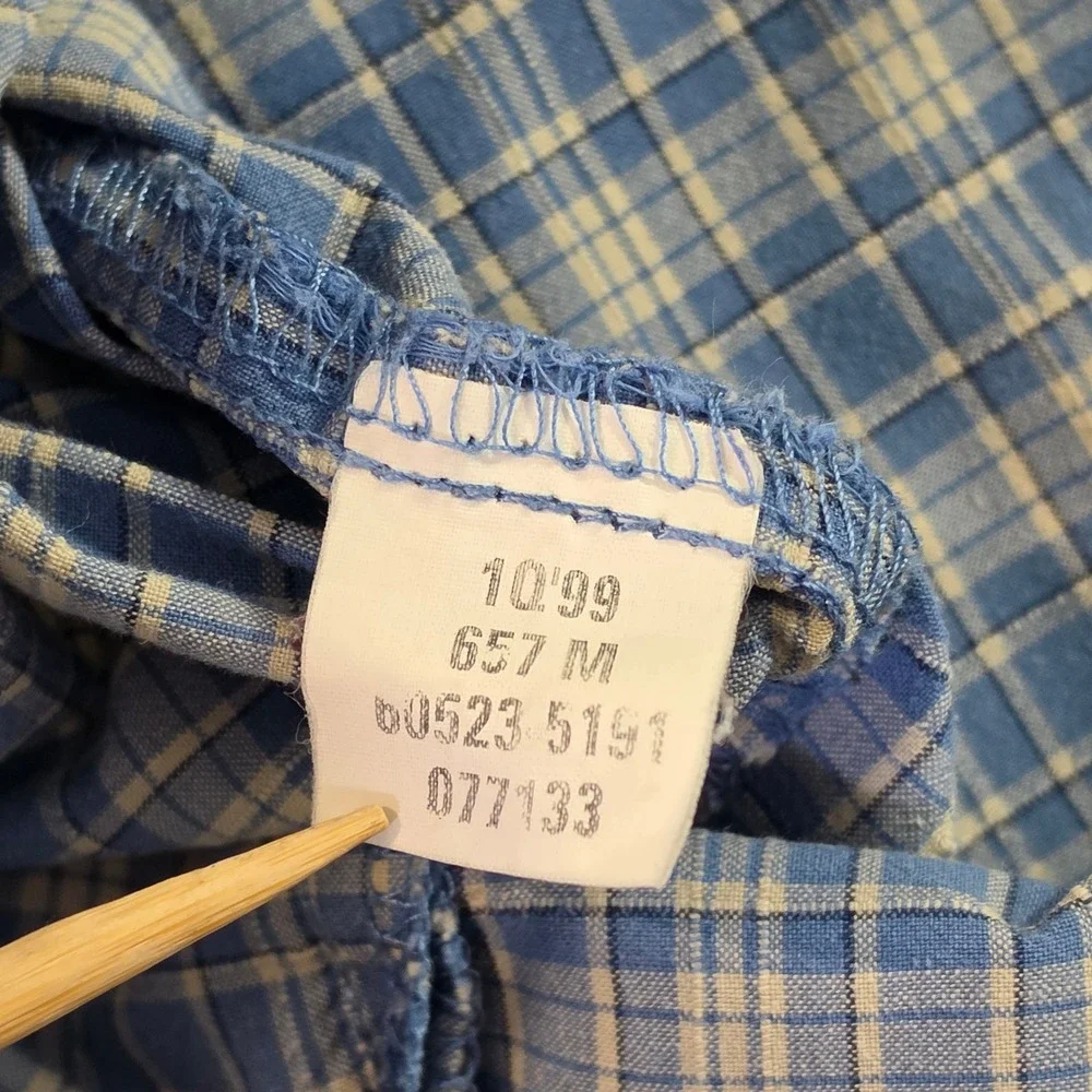 Vintage Levis Jeans Plaid Button Down Shirt Mens XL Blue White Y2K Oversize 1999